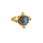 Bague dorée pierre en demi sphère et zircons - 50 /