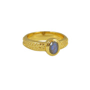 Bague dorée pierre ovale et anneau large - 52 / LABRADORITE