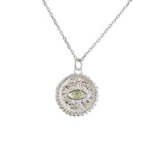 Collier médaille argent 925 oeil pierre et zircons -
