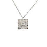 Collier argent 925 plaque carrée martelée soleil oeil