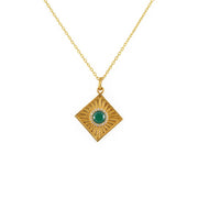 Collier doré carré pierre et zircons - ONYX VERTE