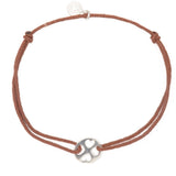 Bracelet cordon marron médaille argent 925 4 coeurs