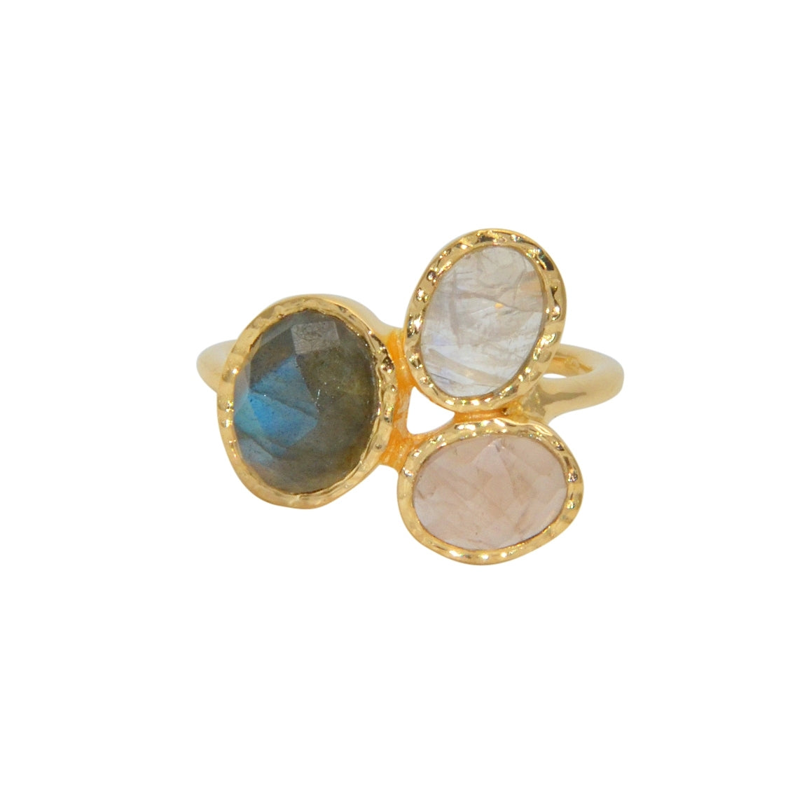 Bague dorée trio de pierres