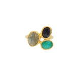Bague dorée trio de pierres - 50 / ONYX NOIRE - ONYX VERTE -