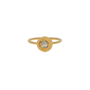 Bague dorée martelée petite pierre ronde - 50 / LABRADORITE