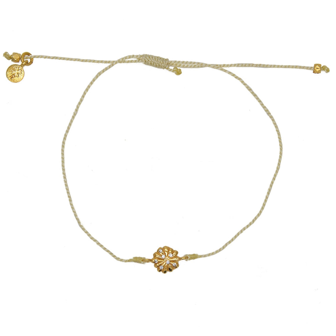 Bracelet tressé fleur dorée et zircons - BEIGE