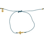 Bracelet tressé bleu jean et croix doré - BLEU JEAN