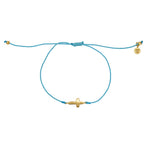 Bracelet tressé bleu jean et croix doré - TURQUOISE
