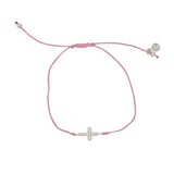 Bracelet tressé coloré croix argent 925 et zircons - ROSE
