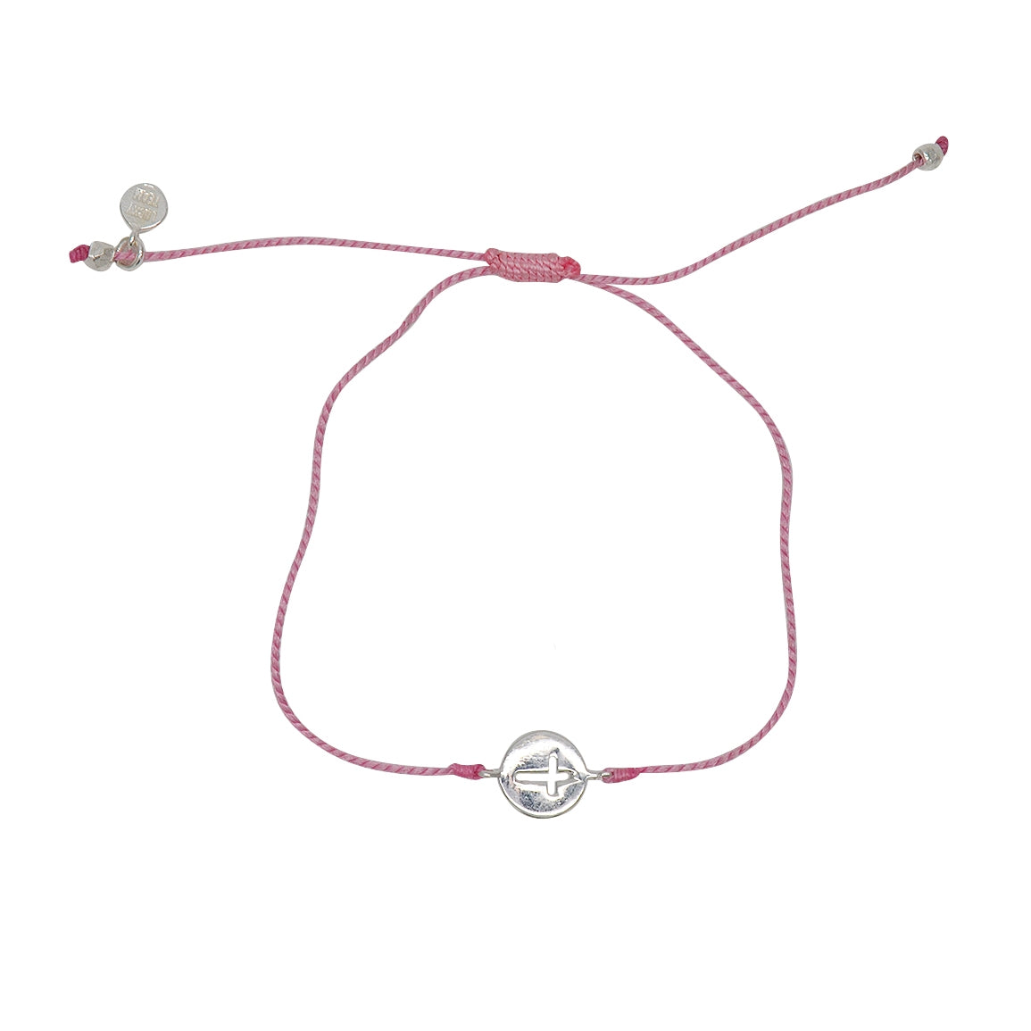 Bracelet tressé coloré et médaille croix argent 925 - ROSE