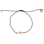Bracelet tressé bleu jean et croix doré - CHOCOLAT