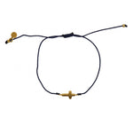 Bracelet tressé bleu jean et croix doré - BLEU MARINE