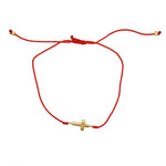 Bracelet tressé bleu jean et croix doré - ROUGE