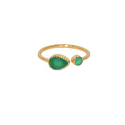 Bague dorée ouverte martelée pierre goutte - ONYX VERTE / 50