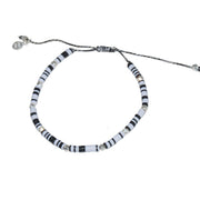 Bracelet vinyle noir blanc et perles argent 925
