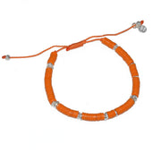 Bracelet vinyle orange et disques argent 925