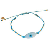 Bracelet cordon turquoise doré et oeil nacre