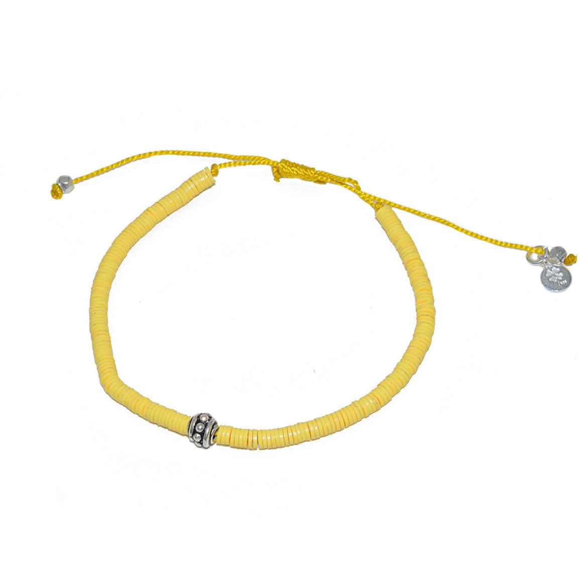 Bracelet vinyle jaune et perle bohà¨me argent 925