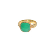 Bague dorée cabochon pierre - 50 / ONYX VERTE