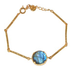 Bracelet doré barres martelées et pierre ronde - LABRADORITE