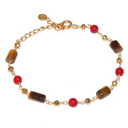 Bracelet doré oeil de tigre onyx rouge et pyrite
