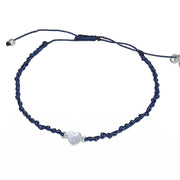 Bracelet cordon et petit coeur argent 925 brossé - BLEU