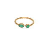 Bague dorée martelée ouverte et 2 pierres - 50 / ONYX VERTE