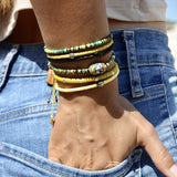 Bracelet vinyle jaune et perle bohà¨me argent 925
