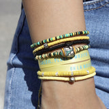 Bracelet vinyle jaune et perle bohà¨me argent 925