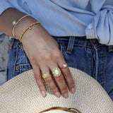 Bague dorée XXL pierre cabochon