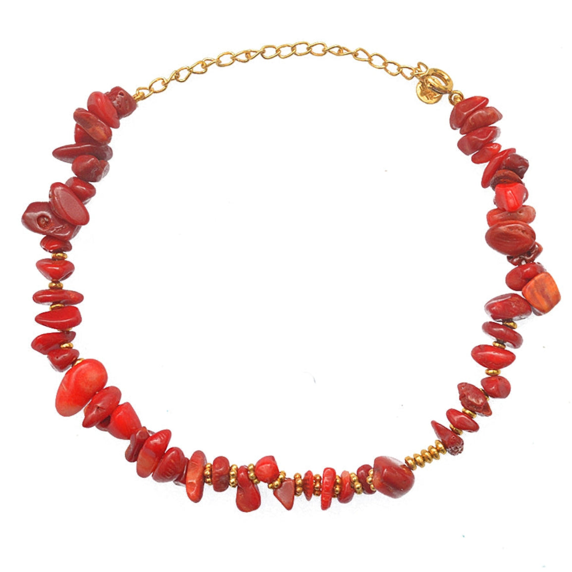 Bracelet de cheville doré et corail