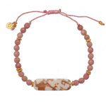 Bracelet cordon rose agathe rose et coquillage