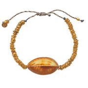 Bracelet cordon disques dorés et coquillage