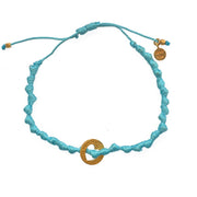 Bracelet cordon médaille martelée coeur - TURQUOISE