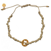 Bracelet cordon médaille martelée étoile de David dorée -