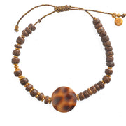 Bracelet cordon doré bois et coquillage