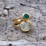 Bague dorée pierre cabochon ovale - 56 / PREHNITE
