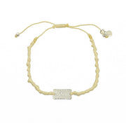 Bracelet cordon plaque Wish / Voeux en argent 925 - BEIGE