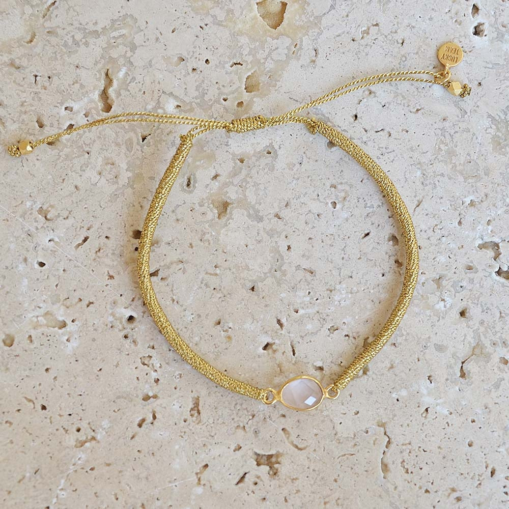 Bracelet tressé doré et pierre - QUARTZ ROSE