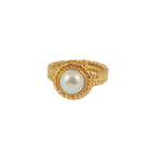 Bague dorée texturée et pierre cabochon