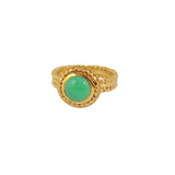 Bague dorée texturée et pierre cabochon - 50 / ONYX VERTE