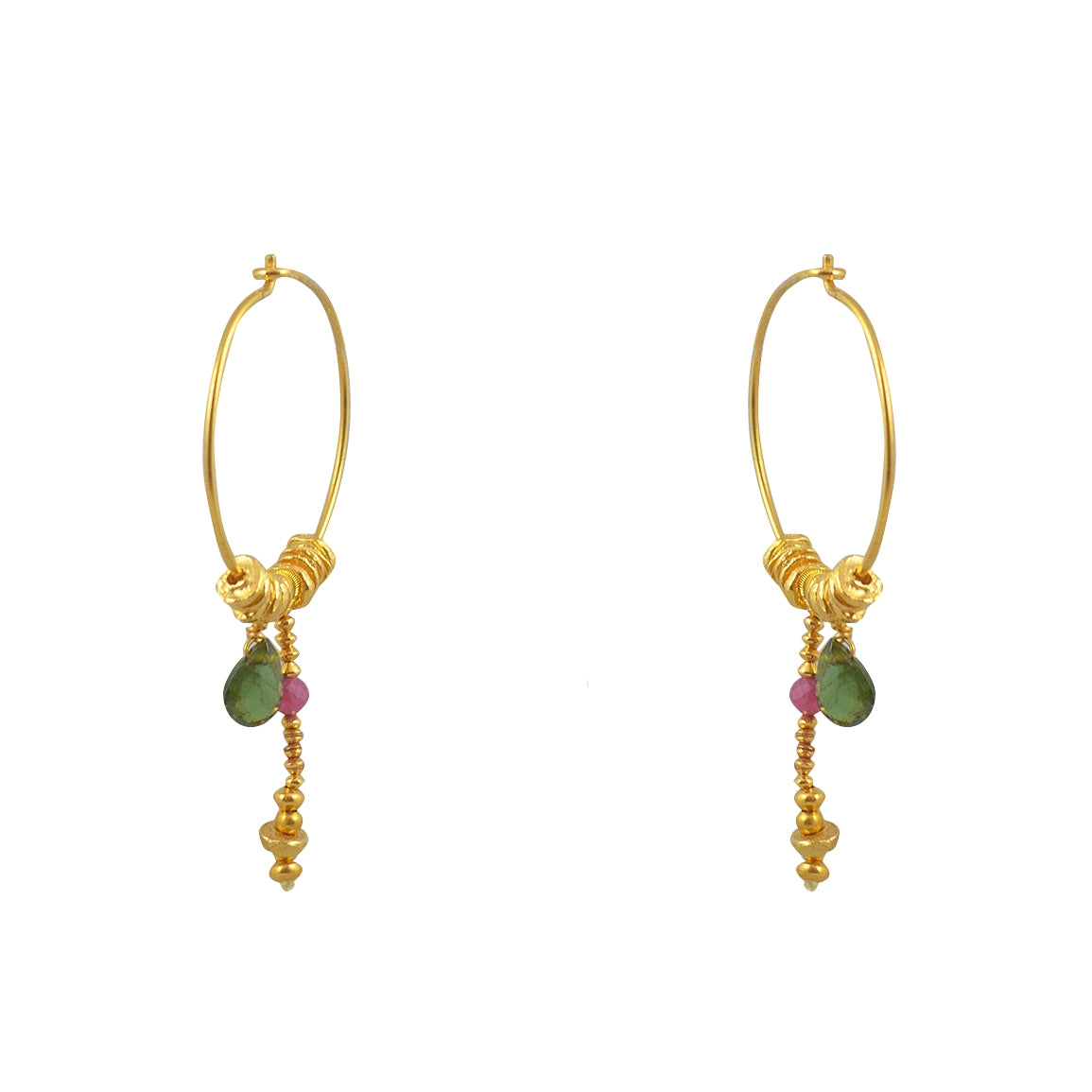 Créoles dorées pierre et chaine - TOURMALINE