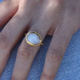Bague dorée pierre cabochon ovale - 50 / PIERRE DE LUNE