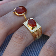 Chevalière dorée et pierre cabochon - 50 / ONYX ROUGE