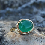 Bague dorée pierre cabochon ovale - 50 / ONYX VERTE