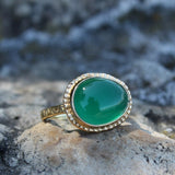 Bague dorée pierre cabochon ovale - 50 / ONYX VERTE