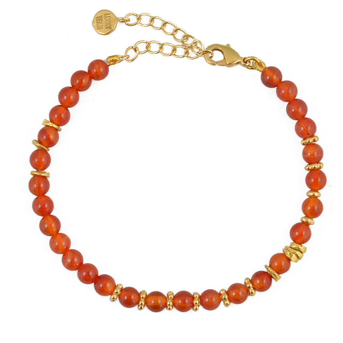 Bracelet disques dorés et pierres naturelles - AGATE ROUGE