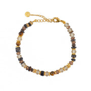 Bracelet pierres naturelles et disques dorés - MIX MARRON