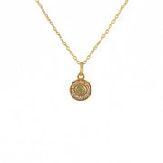 Collier doré petite médaille ronde pierre et zircons -