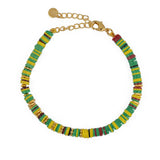 Bracelet disques vinyles verts jaunes et marrons